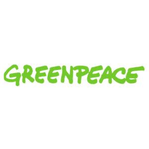 Logo greenpeace en texte vert clair et en majuscules dans une typographie manuscrite