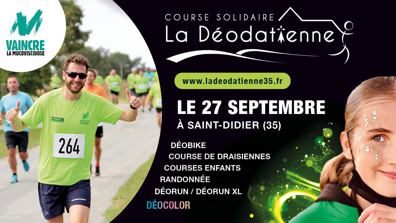 Affiche de la déodatienne 2025 avec coureur et fond noir avec textes 27 septembre 2025 saint didier