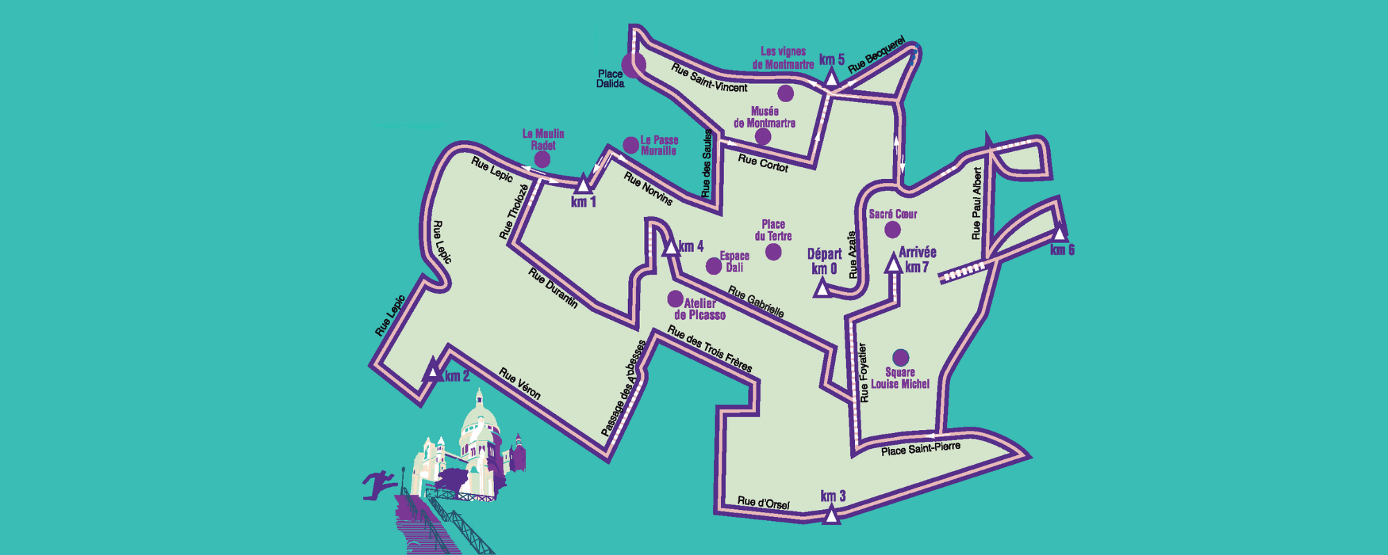 Parcours de l'édition 2025 de l'Urban Trail de la Butte de Montmartre.