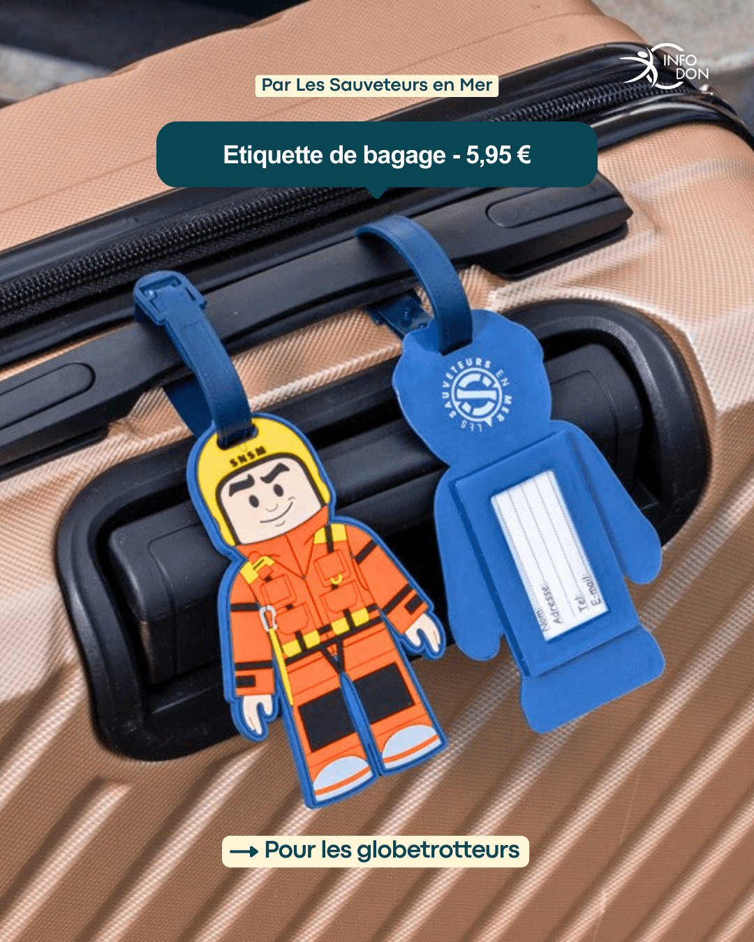 Cette étiquette de bagage à l’effigie d’un sauveteur en mer de la SNSM accompagnera toutes ses aventures tout en soutenant ceux qui veillent chaque jour sur la sécurité de nos côtes !