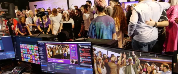 telethon gaming 2025 image du telethon gaming où on voit au premier plan des écrans du live et puis tous les streamers heureux en arrière plan