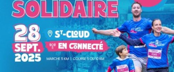Enfants sans cancer course 2025 imagine for margo Affiche pour la course enfants sans cancer 2025 de l'association Imagine for Margo. Affiche bleu avec écritures bleu et blanche qui met en avant une famille en train de courir et la date du 28 septembre 2025 à Saint cloud et en version connectée.